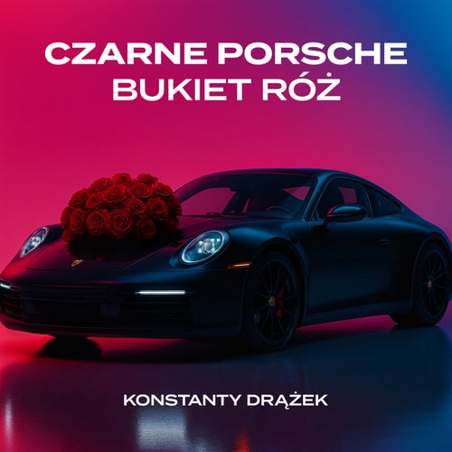 Czarne Porsche bukiet róż